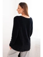 Dámský svetr s vlnou a výstřihem do V černý