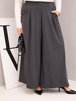 Dámské bavlněné kalhoty Plus Size s širokými nohavicemi a volným střihem grafitové