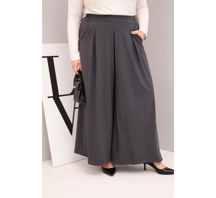 Dámské bavlněné kalhoty Plus Size s širokými nohavicemi a volným střihem grafitové