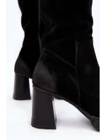 Dámské semišové kozačky na podpatku přes koleno Lemar černé model 21641591 - Boto