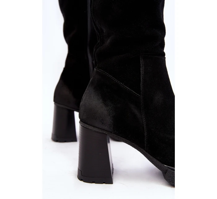 Dámské semišové kozačky na podpatku přes koleno Lemar černé model 21641591 - Boto