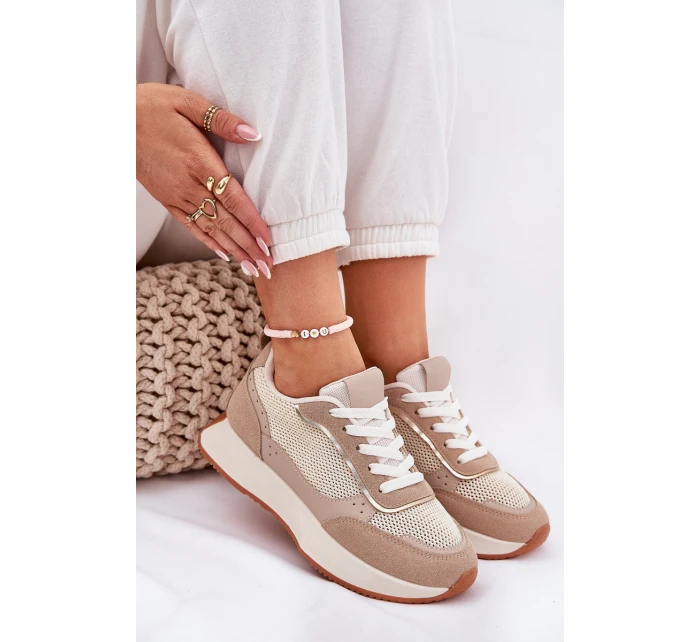 Dámské Sportovní Boty S Síťovinou Na Platformě Khaki Poova Dámské Sportovní Boty S Síťovinou Na Platformě Khaki Poova