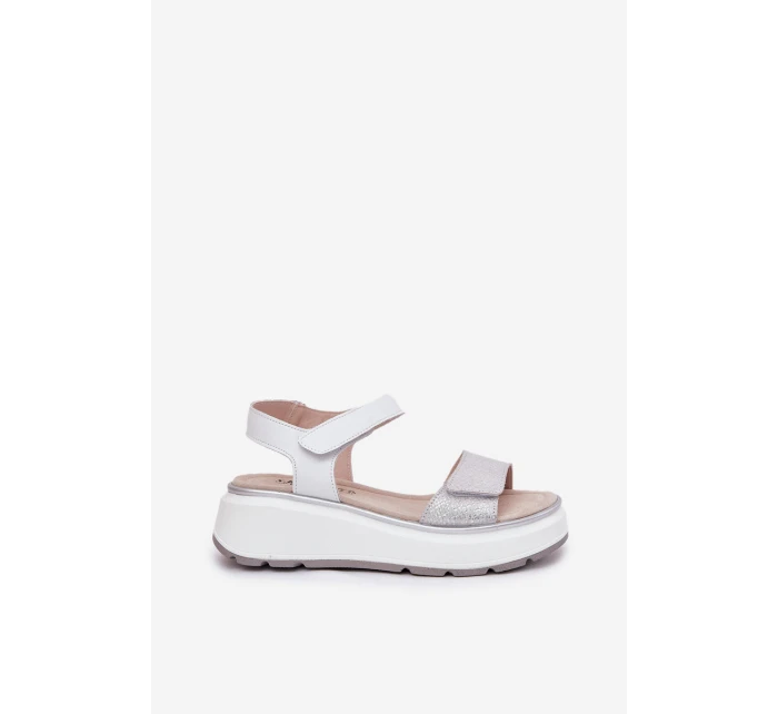 Dámské Kožené Sandály Na Platformě A Klínu Na Suchý Zip model 21690910 Stříbrné - S.Barski