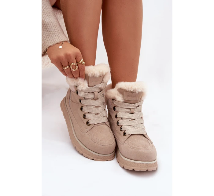 Semišové sněhule dámské na platformě s kožíškem Big Star SS274371 béžové