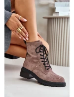 Zdobené Kotníkové Boty Workery Dámské Zateplené D&A Taupe Zdobené Kotníkové Boty Workery Dámské Zateplené D&A Taupe
