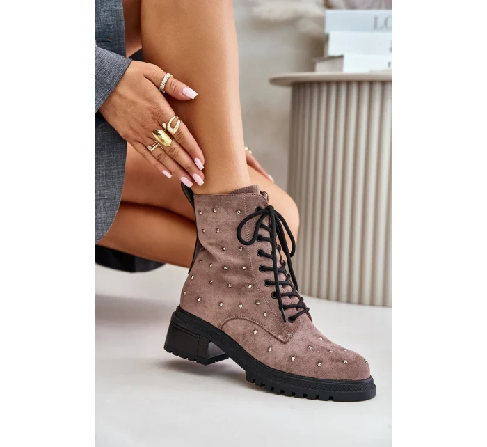 Zdobené Kotníkové Boty Workery Dámské Zateplené D&A Taupe Zdobené Kotníkové Boty Workery Dámské Zateplené D&A Taupe