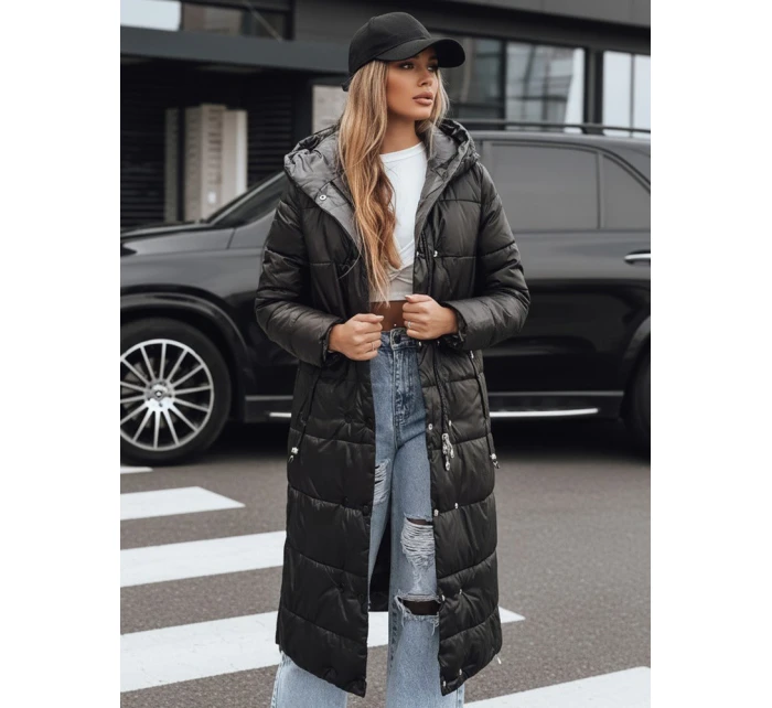 Dámská zimní dlouhá prošívaná bunda s kapucí černá FashionStreet TY5482 Dámská zimní dlouhá prošívaná bunda s kapucí černá FashionStreet TY5482