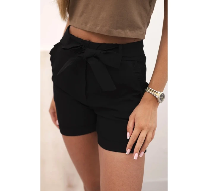 Dámské šortky s mašlí a volánky černý Dámské šortky s mašlí a volánky černý