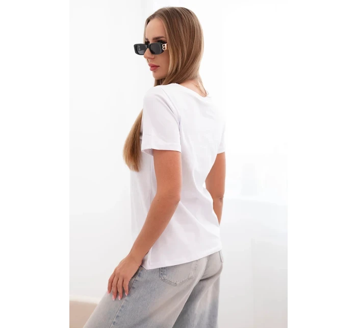 Dámská bavlněná blůza s krátkým rukávem a nášivkou s perličkami bílá