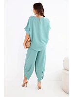 Komplet z viskózy halenka + kalhoty tmavý mentolový