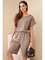 Dámský bavlněný komplet tričko s krátkým rukávem a šortky s gumou v pase fango