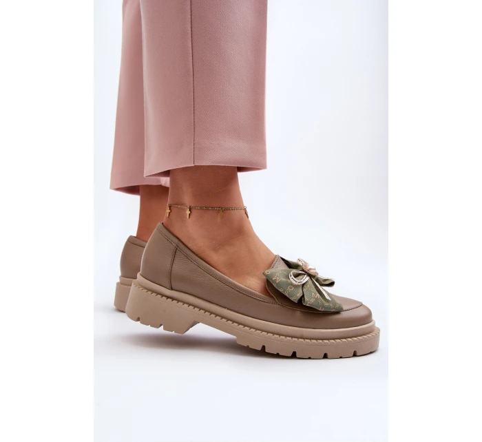 Dámské kožené mokasíny s mašlí Laura Messi 2787 Beige