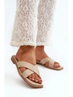 Dámské sandály na ploché podrážce z ekokůže model 21664518 Bežové - S.Barski