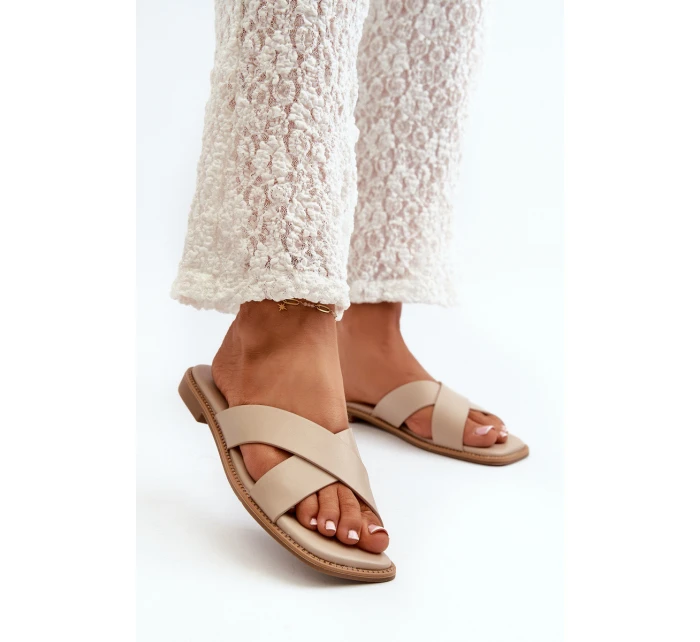 Dámské sandály na ploché podrážce z ekokůže model 21664518 Bežové - S.Barski