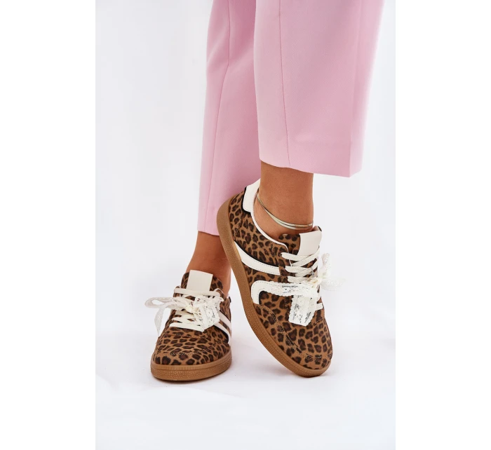 Nízké Dámské Sneakersy S Krajkou Leopardí Hnědé Zielle Nízké Dámské Sneakersy S Krajkou Leopardí Hnědé Zielle