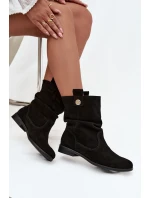 Kožené semišové dámské boty s žebrováním zateplené Zazoo 4210 Černé