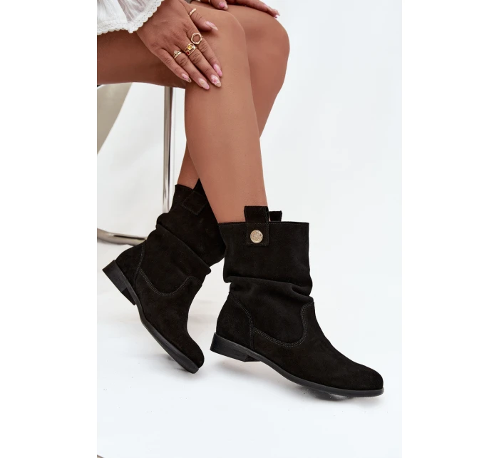 Kožené semišové dámské boty s žebrováním zateplené Zazoo 4210 Černé