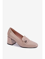 Kožené dámské polobotky na podpatku model 22100040 Béžové - VINCEZA