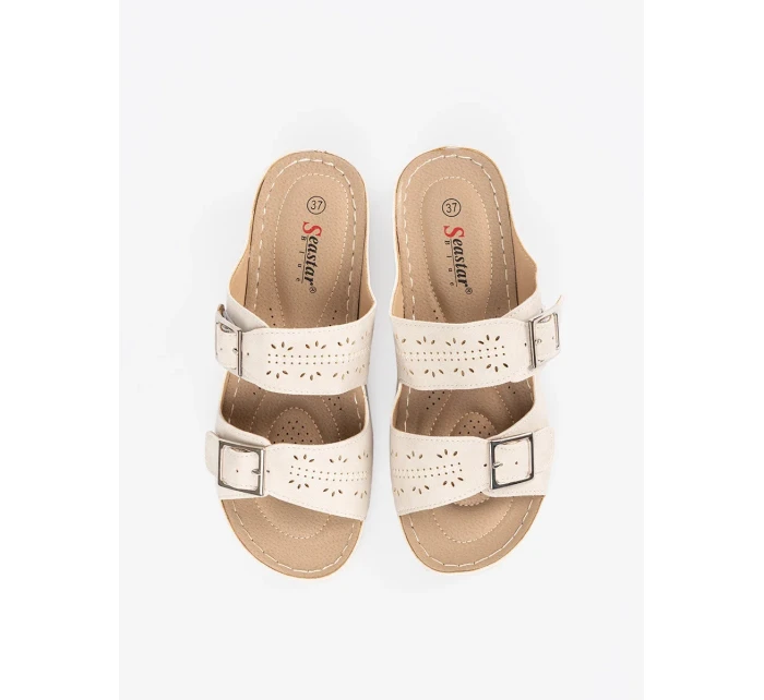 Pohodlné sandály dámské Jasnobeżowy na klínku Pohodlné sandály dámské Jasnobeżowy na klínku