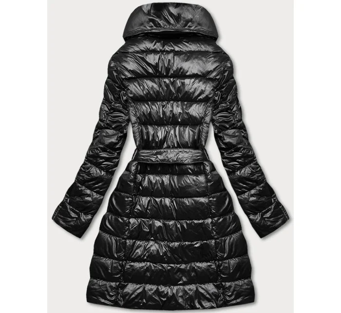 Černá dámská bunda s vyhrnutým límcem (ag1-j9061b)