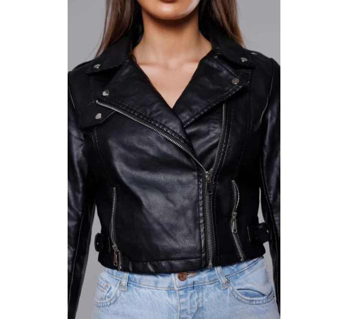 Krátká černá bunda s límcem (11Z8039)