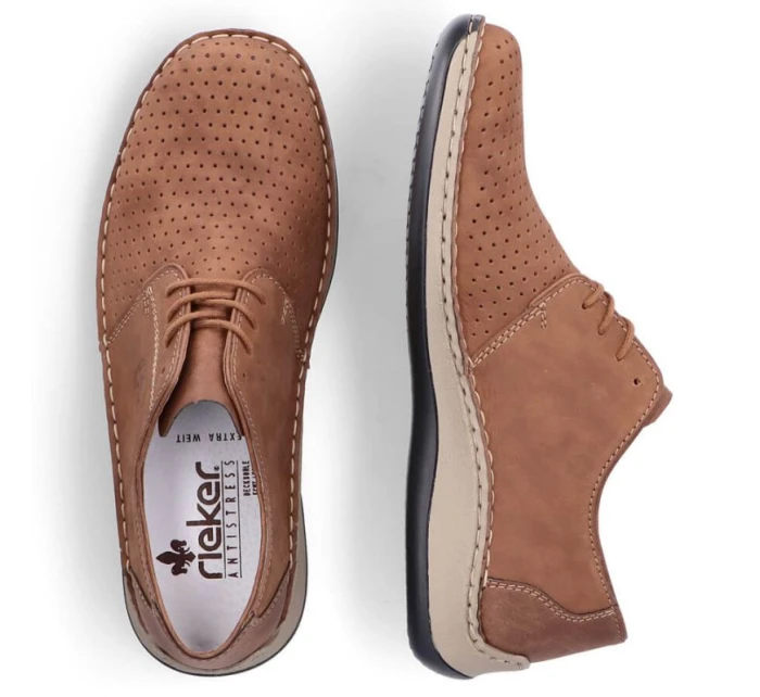 Kožené polobotky Rieker M RKR528 hnědé s ažurovým vzorem