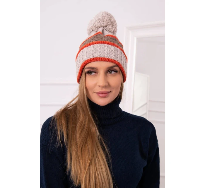 Dámská čepice Kinga K297 beige+mocca+red Dámská čepice Kinga K297 beige+mocca+red