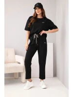 Komplet dámský viskózový máslo s krátkým rukávem a kalhotami s ohrnovanou nohavicí černý