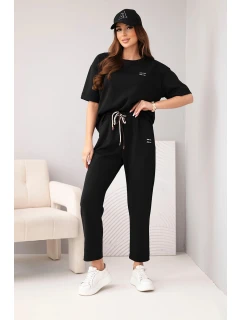 Komplet dámský viskózový máslo s krátkým rukávem a kalhotami s ohrnovanou nohavicí černý