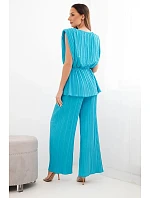 Dámský viskózový komplet se halenkou a širokými kalhotami tyrkysový model 22048847 - K-Fashion Dámský viskózový komplet se halenkou a širokými kalhotami tyrkysový model 22048847 - K-Fashion