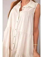 Dámské bavlněné košilové šaty bez rukávů s knoflíky béžová Dámské bavlněné košilové šaty bez rukávů s knoflíky béžová