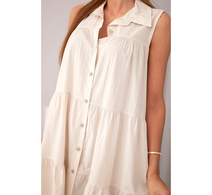 Dámské bavlněné košilové šaty bez rukávů s knoflíky béžová Dámské bavlněné košilové šaty bez rukávů s knoflíky béžová