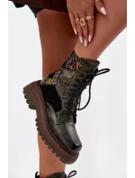 Kožené workery dámské na platformě model 21714249 tmavě zelené - Maciejka