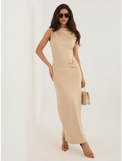 Sukienka IT SK model 22076773 beżowy - FPrice Sukienka IT SK model 22076773 beżowy - FPrice