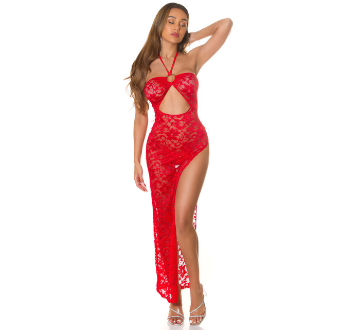 Dámské sexy krajkové šaty s výstřihem 0000K20862 Červená - Koucla
