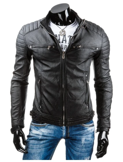 Pánská kožená bunda černá TX3247 Pánská kožená bunda černá TX3247