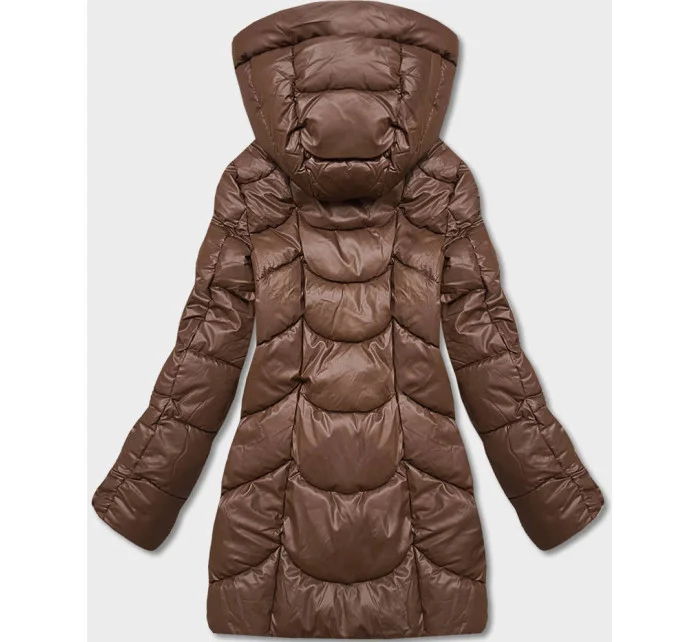 Hnědá volná dámská zimní bunda z ekologické kůže (AG2-J90)