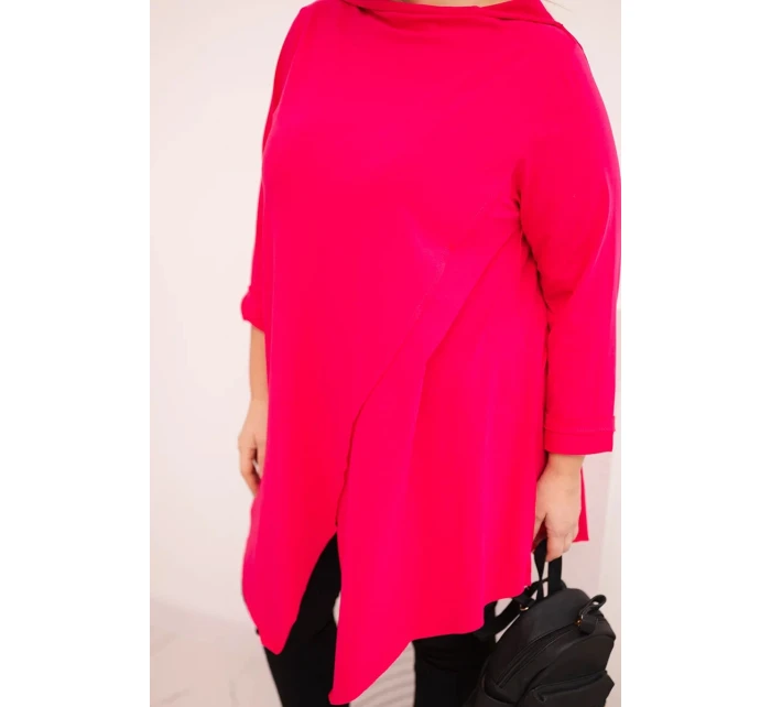 Dámská bavlněná blůza Plus Size asymetrická s ohrnovacími rukávy fuchsie