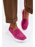 Dámské mokasiny z přírodního semiše na platformě model 22069604 Fuchsiová - VINCEZA