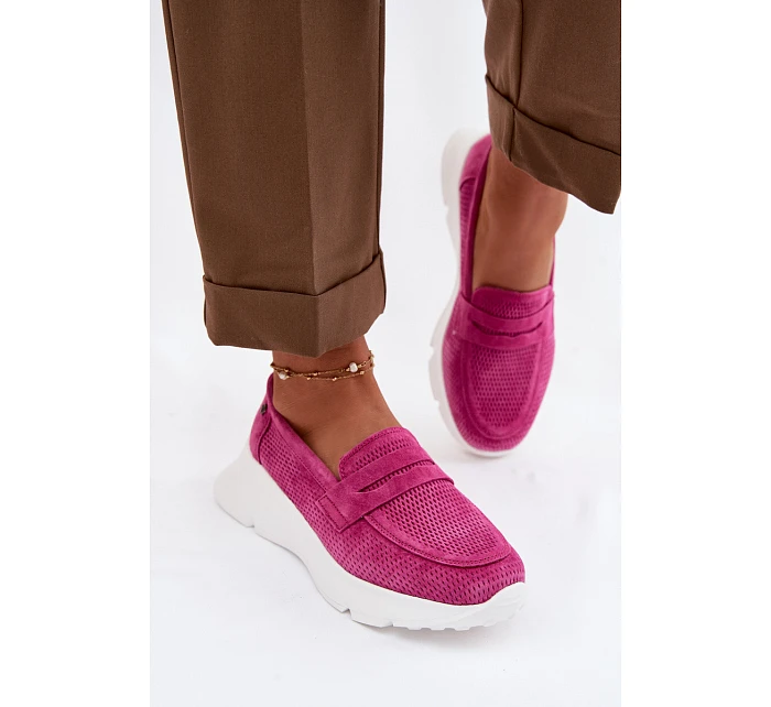 Dámské mokasiny z přírodního semiše na platformě model 22069604 Fuchsiová - VINCEZA