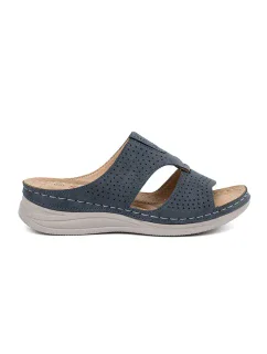 Jedinečné  nazouváky dámské modré na plochém podpatku