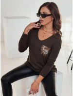 GLAMFOLD dámský oversize svetr s potiskem tmavě hnědý FashionStreet MY2342