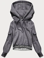 Krátká šedá dámská tepláková mikina se stahovacími lemy (26030)