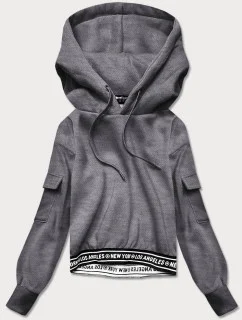 Krátká šedá dámská tepláková mikina se stahovacími lemy model 17202555 - J.STYLE