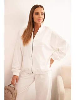 Dámská bavlněná souprava s širokými nohavicemi a mikinou na zip ecru