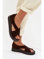 Dámské sandály model 22027710 z přírodního semiše Čokoládové - Zazoo