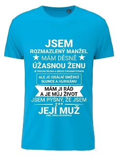 Pánské bavlněné tričko s potiskem JSEM  tyrkys model 22192061 - Giftela