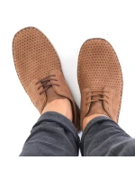 Kožené polobotky Rieker M RKR528 hnědé s ažurovým vzorem