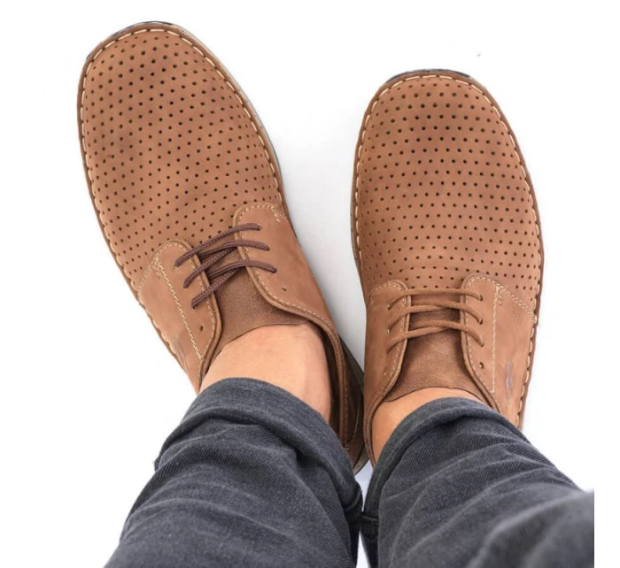 Kožené polobotky Rieker M RKR528 hnědé s ažurovým vzorem