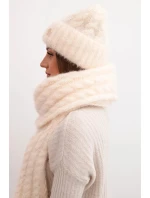 Dámská souprava čepice a šály s pruhy s ozdobou ecru